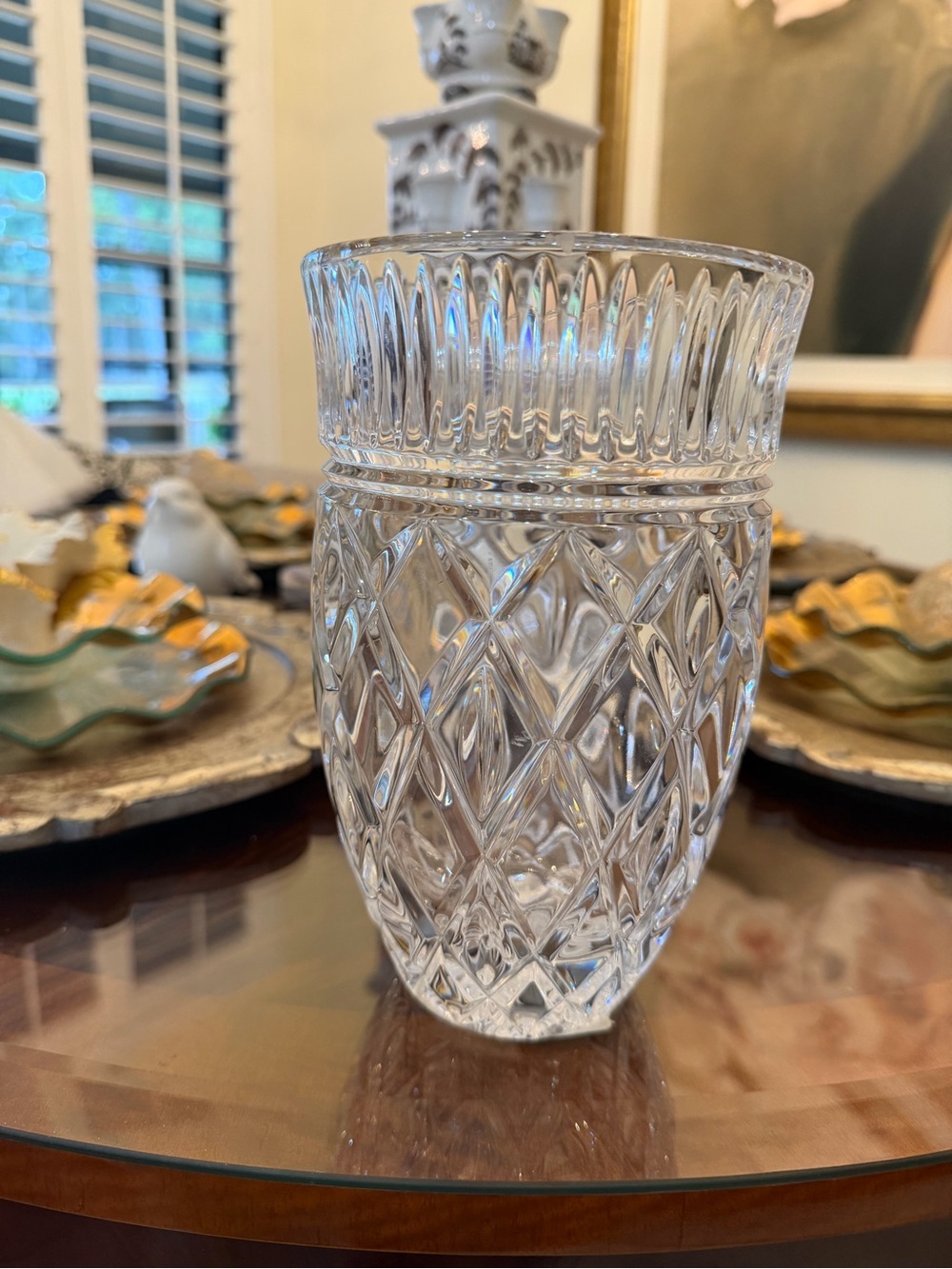 Waterford Clear Cut “Eastbridge” Crystal Glass Vase - Elegant Diamond Pattern